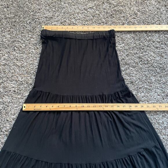 Boho Midi Dress Size Large Black Solid Strapless Tiered Broomstick Fairy Grunge - Picture 12 of 14